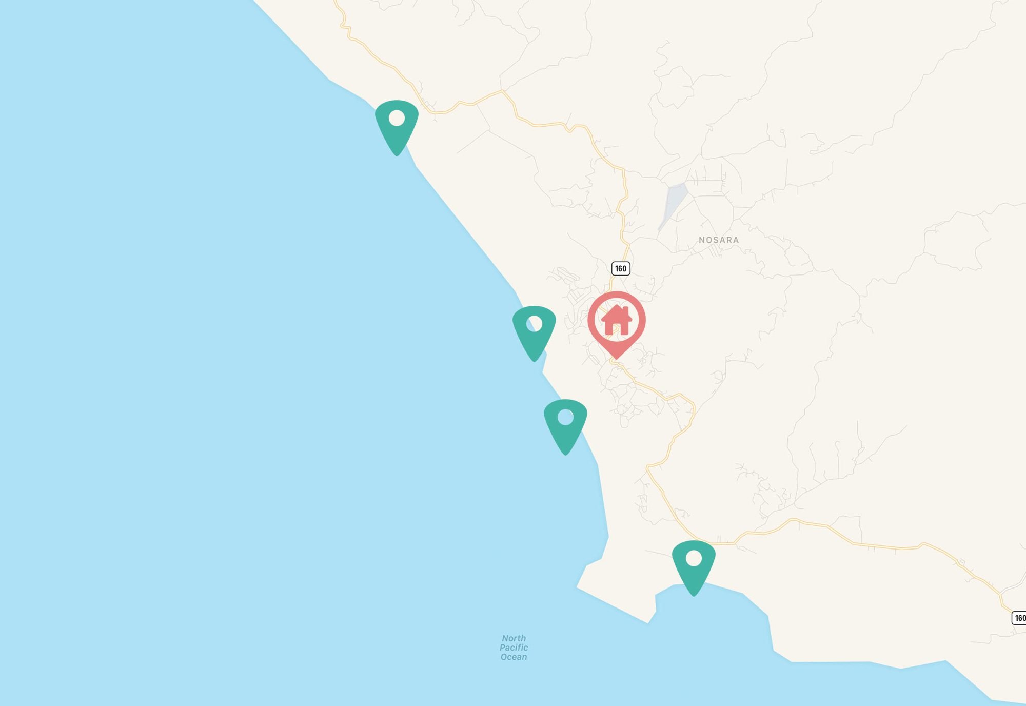 Surf Spot Map Nosara Costa Rica